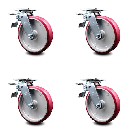 Service Caster 8 Inch Poly on Aluminum Caster Set with Ball Bearings and Total Lock Brakes SCC SCC-TTL30S820-PAB-4